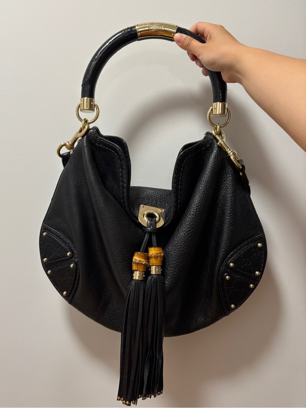 Gucci Indy Black Leather Hobo Bag